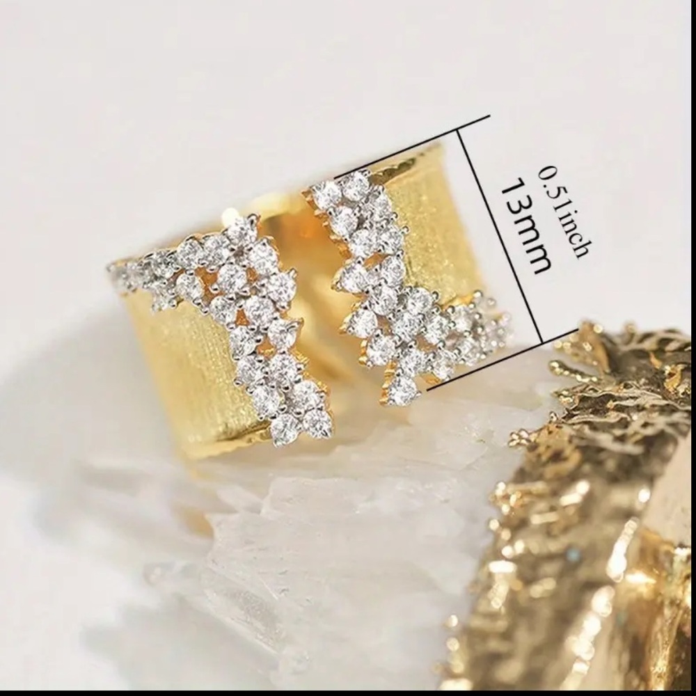18K GOLD-PLATED SPARKLE ALLURE CZ CRYSTAL CUFF RING (ADJUSTABLE) - Picture 8 of 10